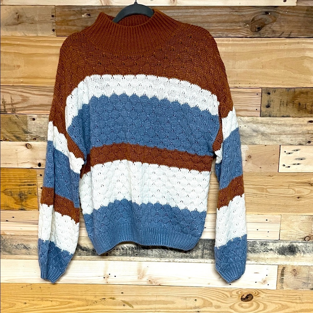 Blu Pepper size Large Multicolor Striped Super Soft Mock-neck Oversized Sweater